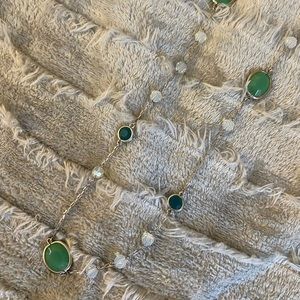 Lia Sophia Long Silver Necklace w/ Green/Blue Stones